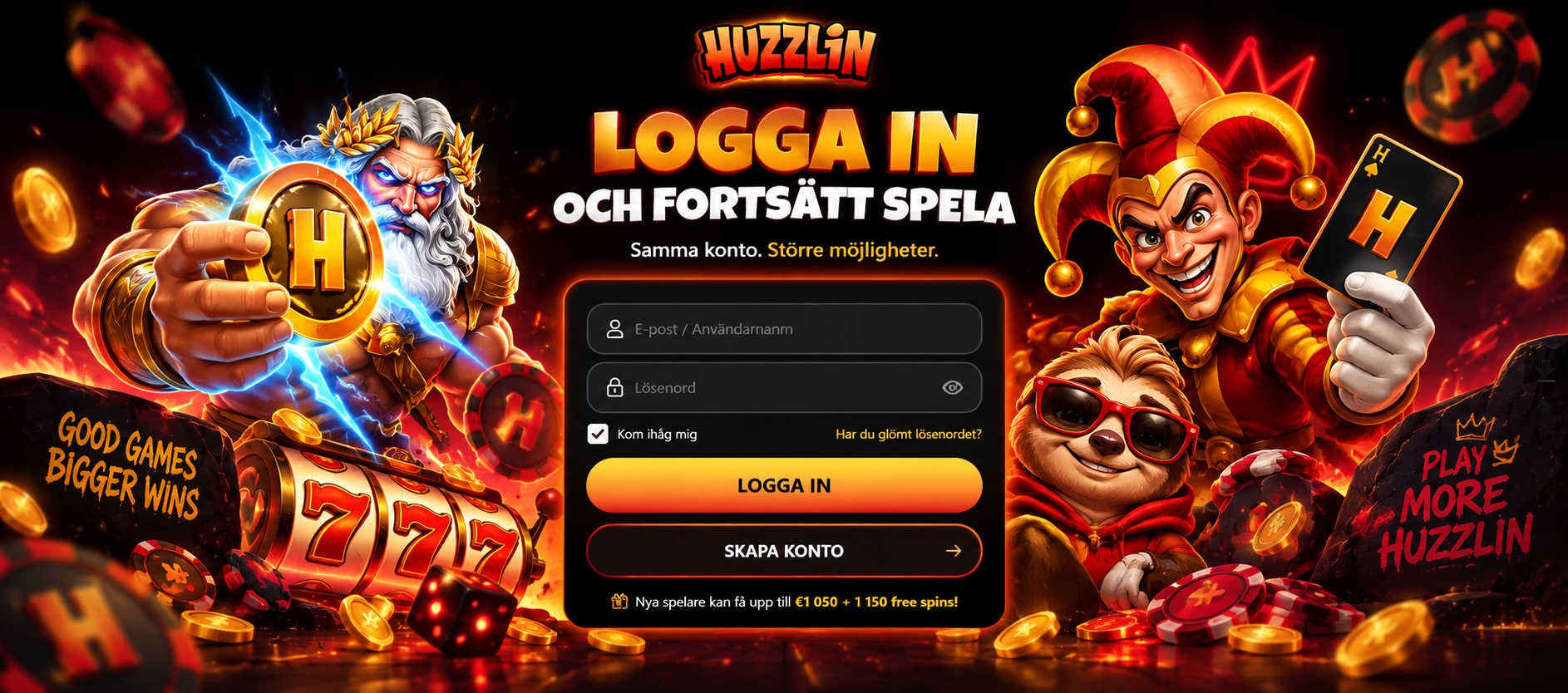 Huzzlin bonus – €1 050, 1 150 free spins och cashback upp till 20 %